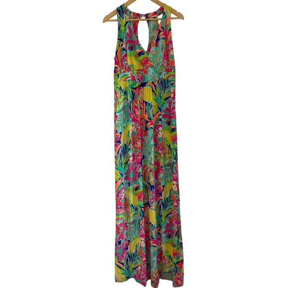 Lilly Pulitzer Dresses & Skirts - Lilly Pulitzer Loro Maxi Dress Parrot Party Tropical Floral Pink Green Size M